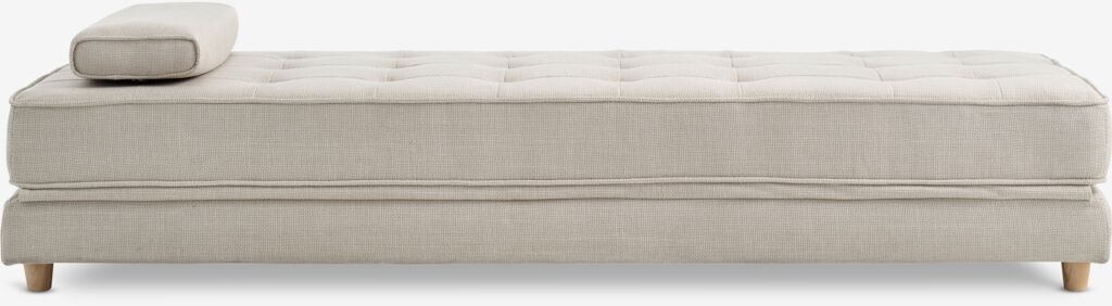 VARMARK Sofa rozkładana VARMARK 190x76 z poduszkami tkanina beżowa/kolor dębowy