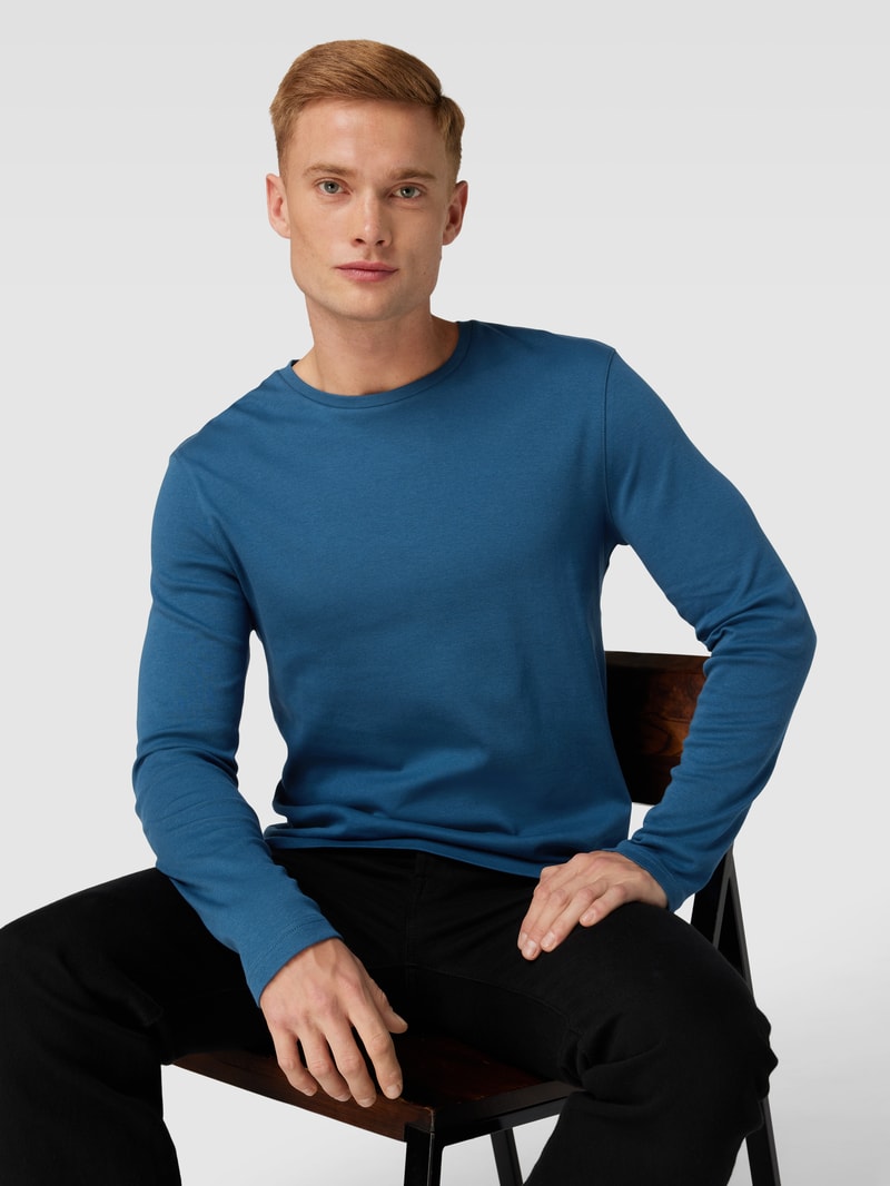 Longsleeve mit geripptem Rundhalsausschnitt in petrol