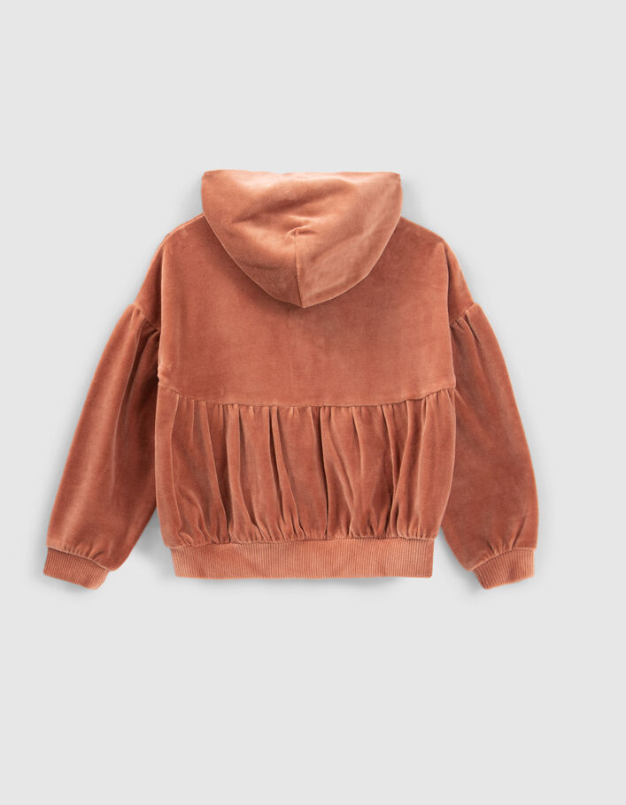Cardigan rose cuivré maille velours à capuche fille
