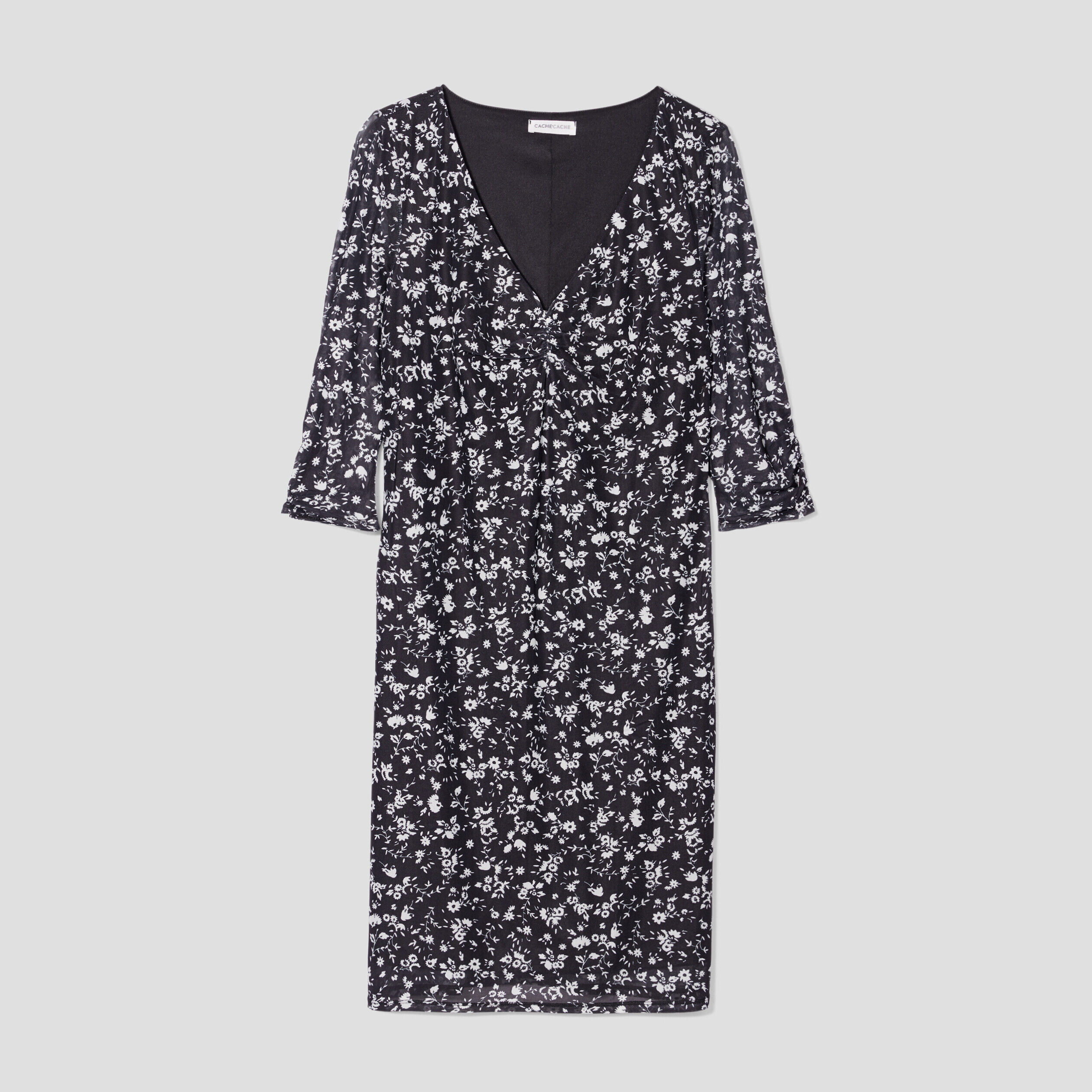 Robe droite manches 3/4 noir femme | Cache Cache