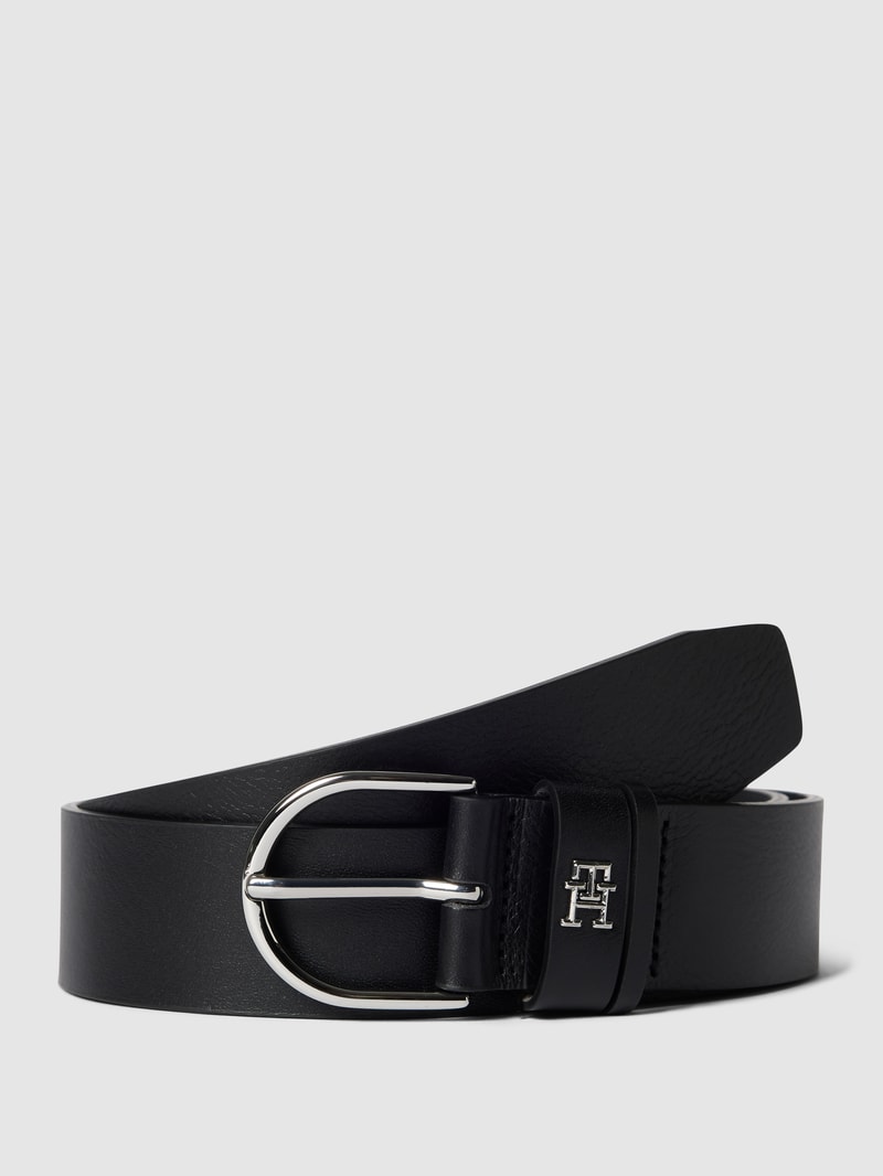 Ledergürtel mit Label-Applikation in schwarz