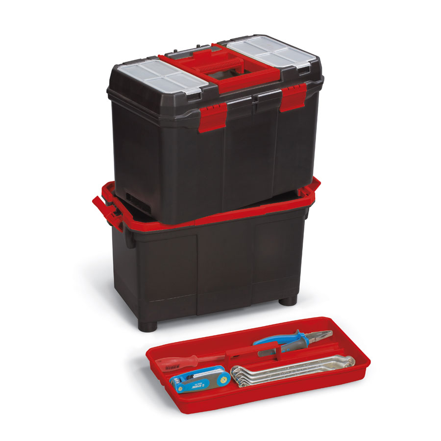 ALUTEC Rollende Werkstatt 2in1 in Rot-Schwarz, 450 x 270 x 585 mm Außenmaß - ATU