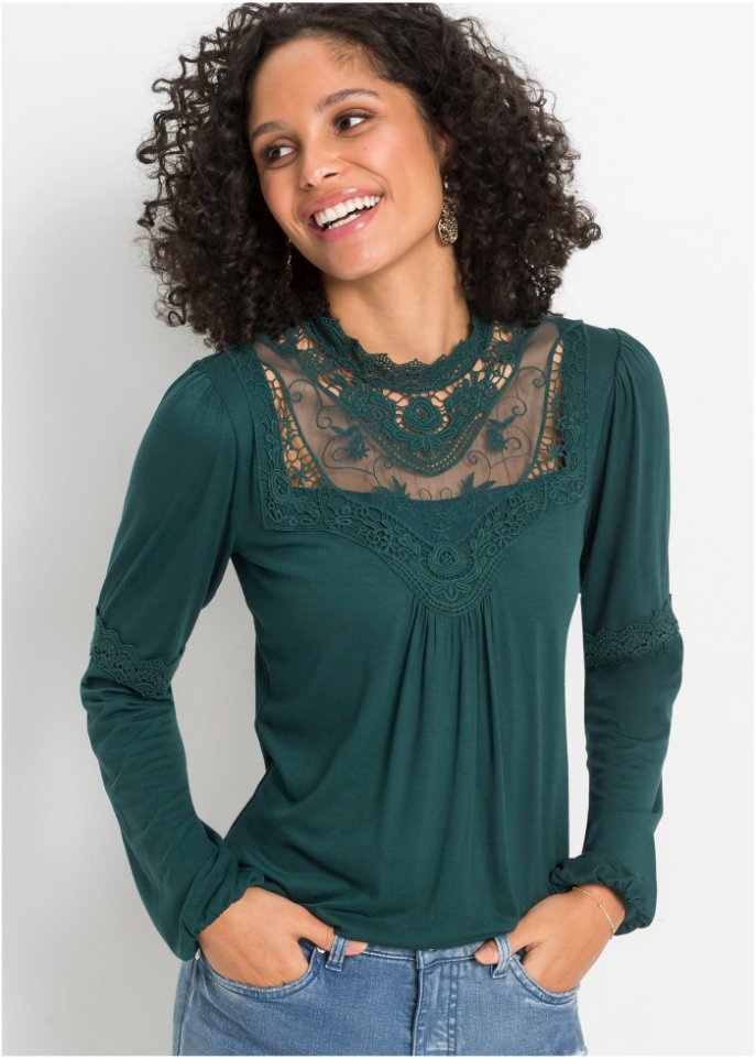Langarmshirt mit Spitze