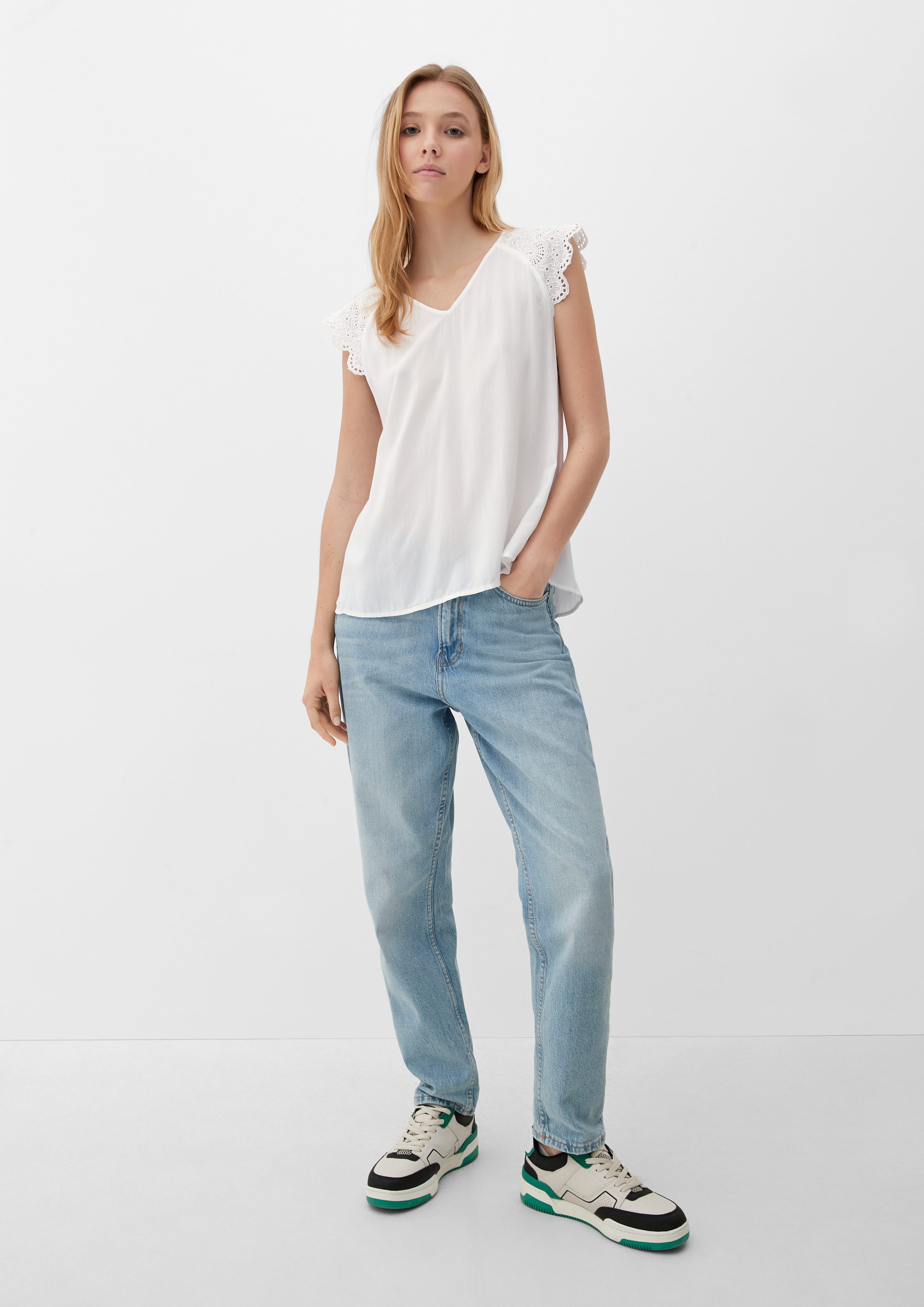 QS Blusentop Bluse mit Broderie Anglaise