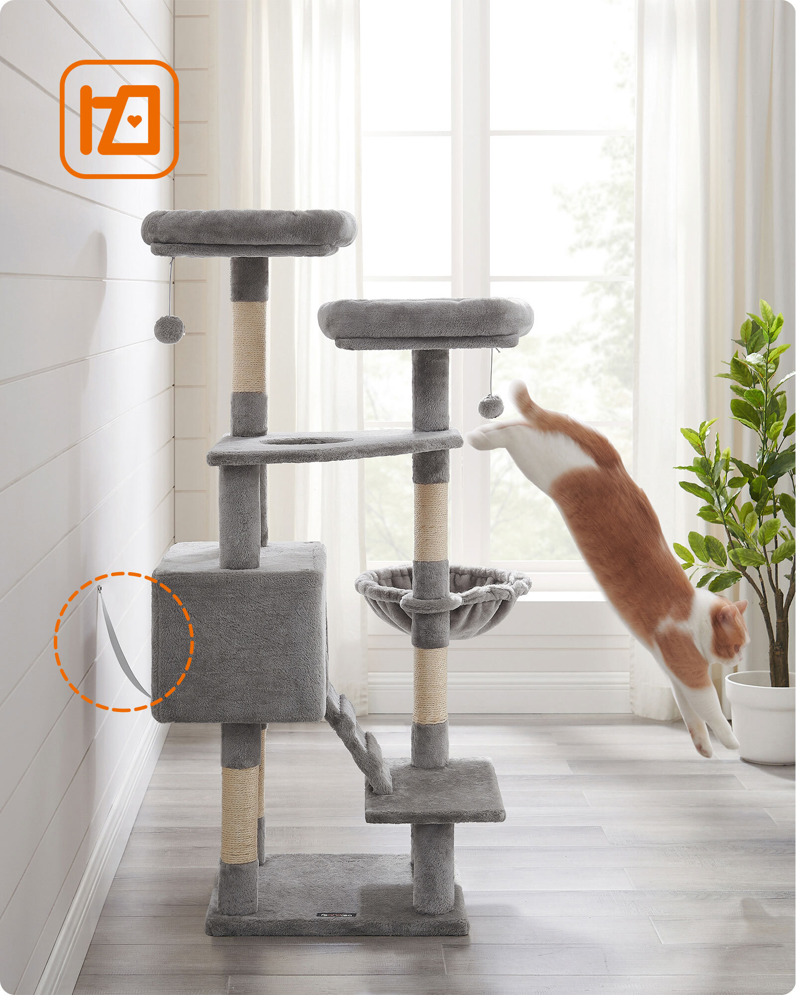 FEANDREA Kratzbäume FEANDREA Katzenbaum 142cm rauchgrau hellgrau