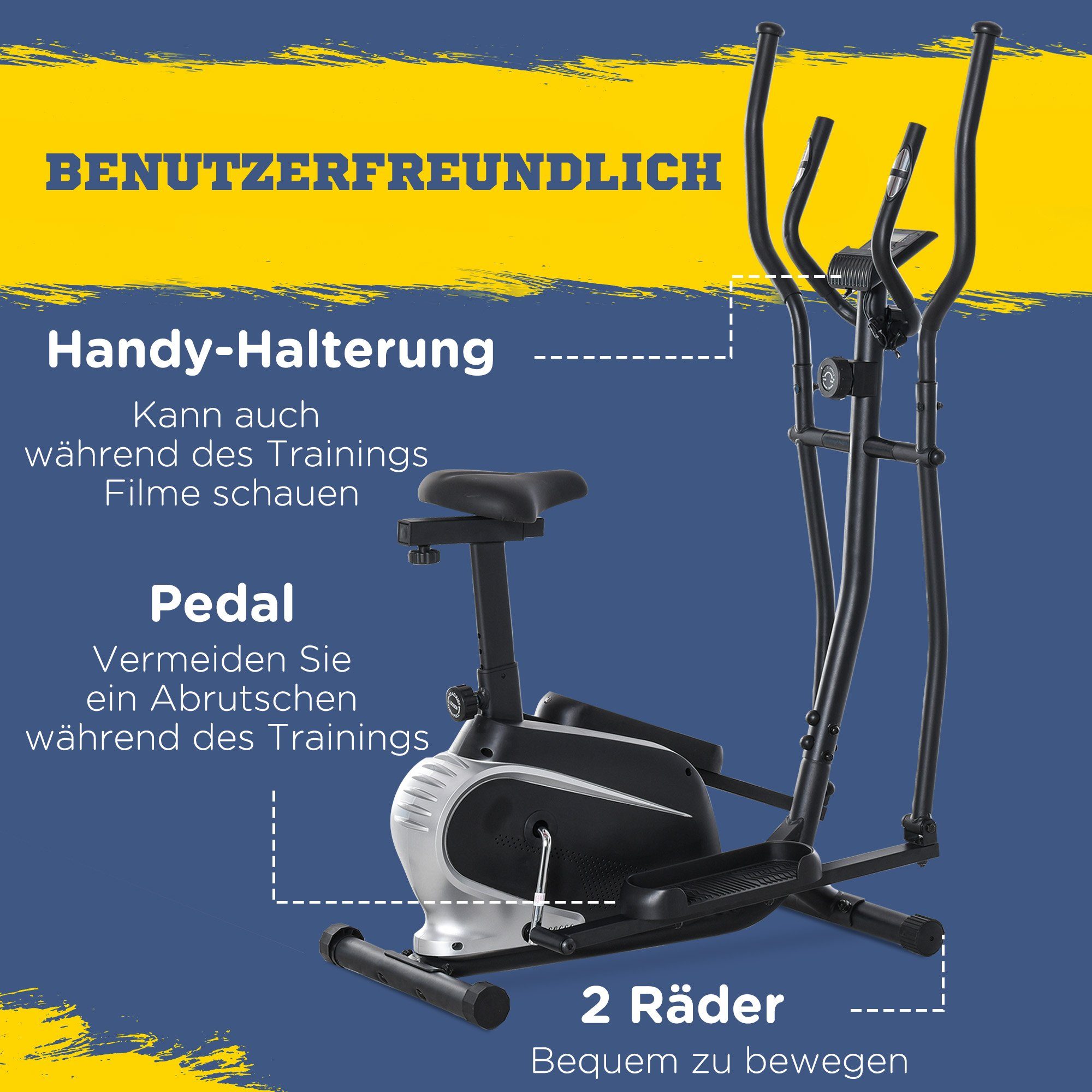 HOMCOM Crosstrainer Ellipsentrainer (Set, 1-tlg., 1 x Heimtrainer), mit LCD-Anzeige