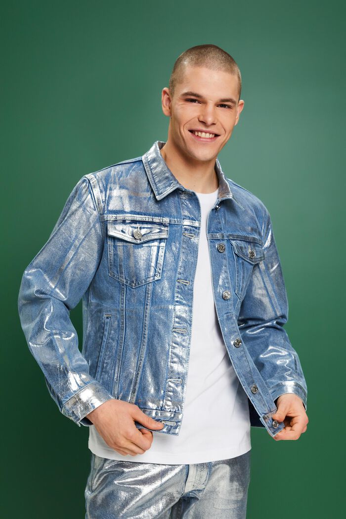 Jeansjacke in Metallic-Optik