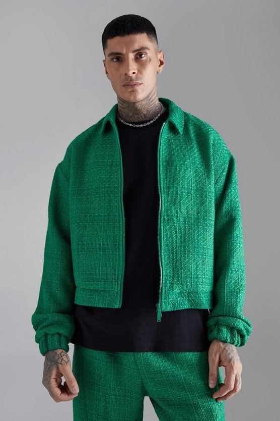 Tall kastige Oversize Bouclee-Jacke mit Reißverschluss