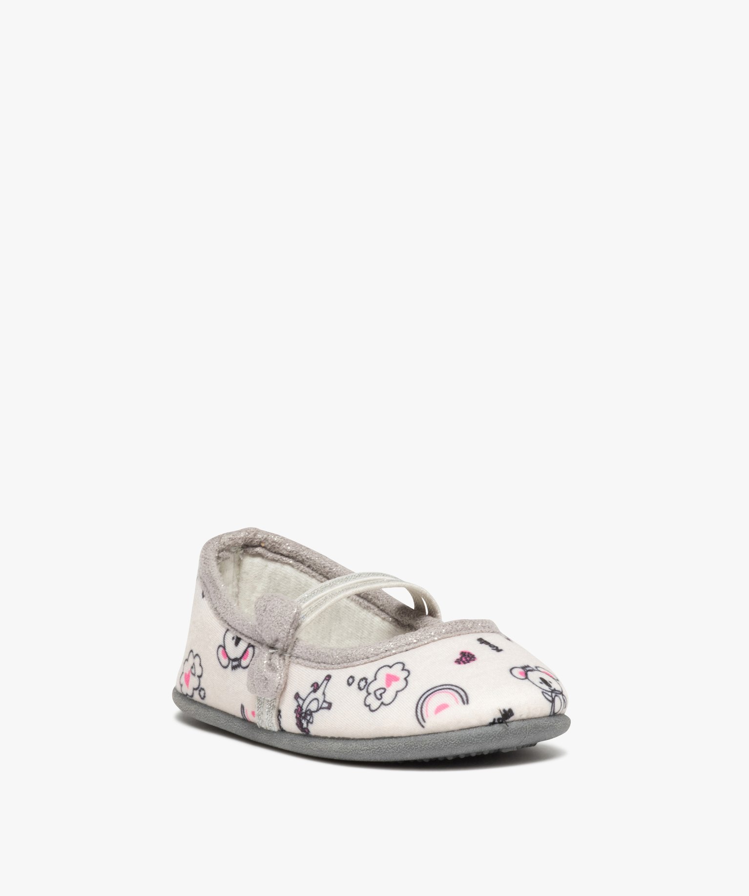Chaussons en forme de ballerines en jersey imprimé fille beige | GEMO