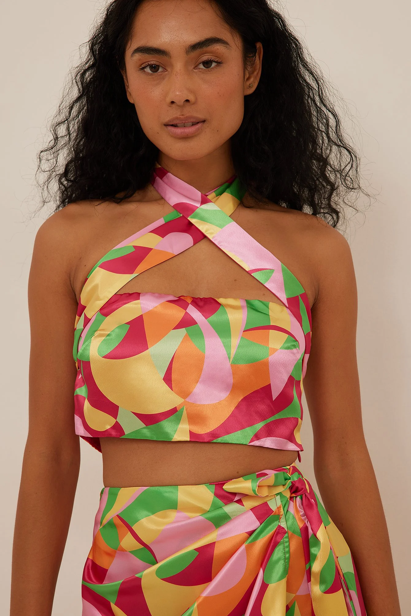 Printed Cross Front Top