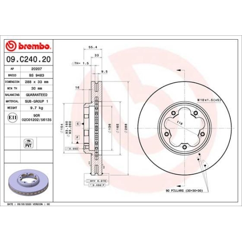 Bremsscheibe Vorderachse Brembo 09.C240.20 - ATU