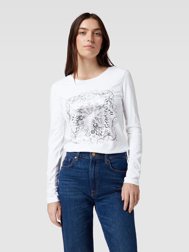Longsleeve mit geripptem Rundhalsausschnitt  in weiss