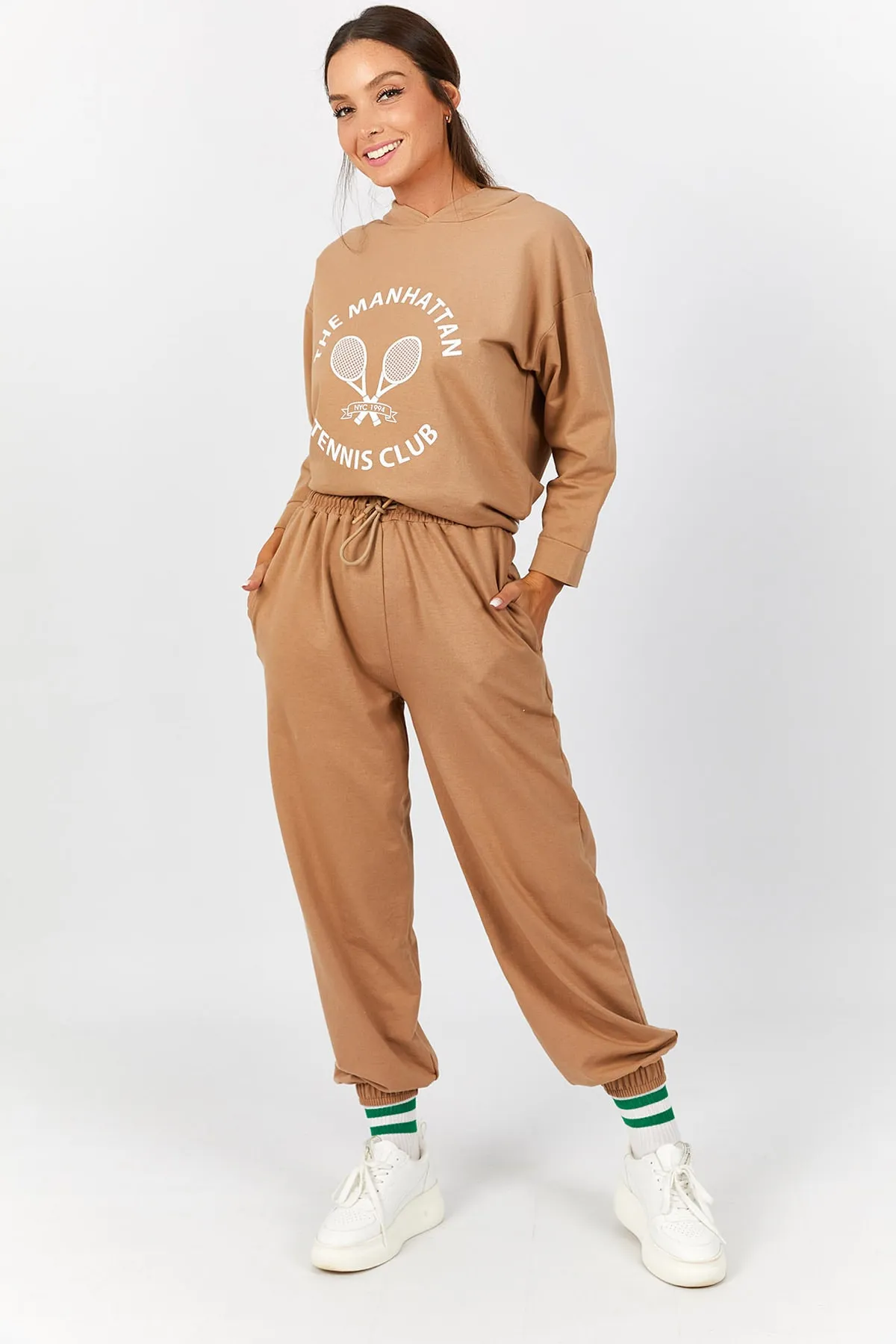 armonika  Nerzfarbene Damen-Jogginghose mit elastischem Bund und Beintaschen, Arm-22Y024062