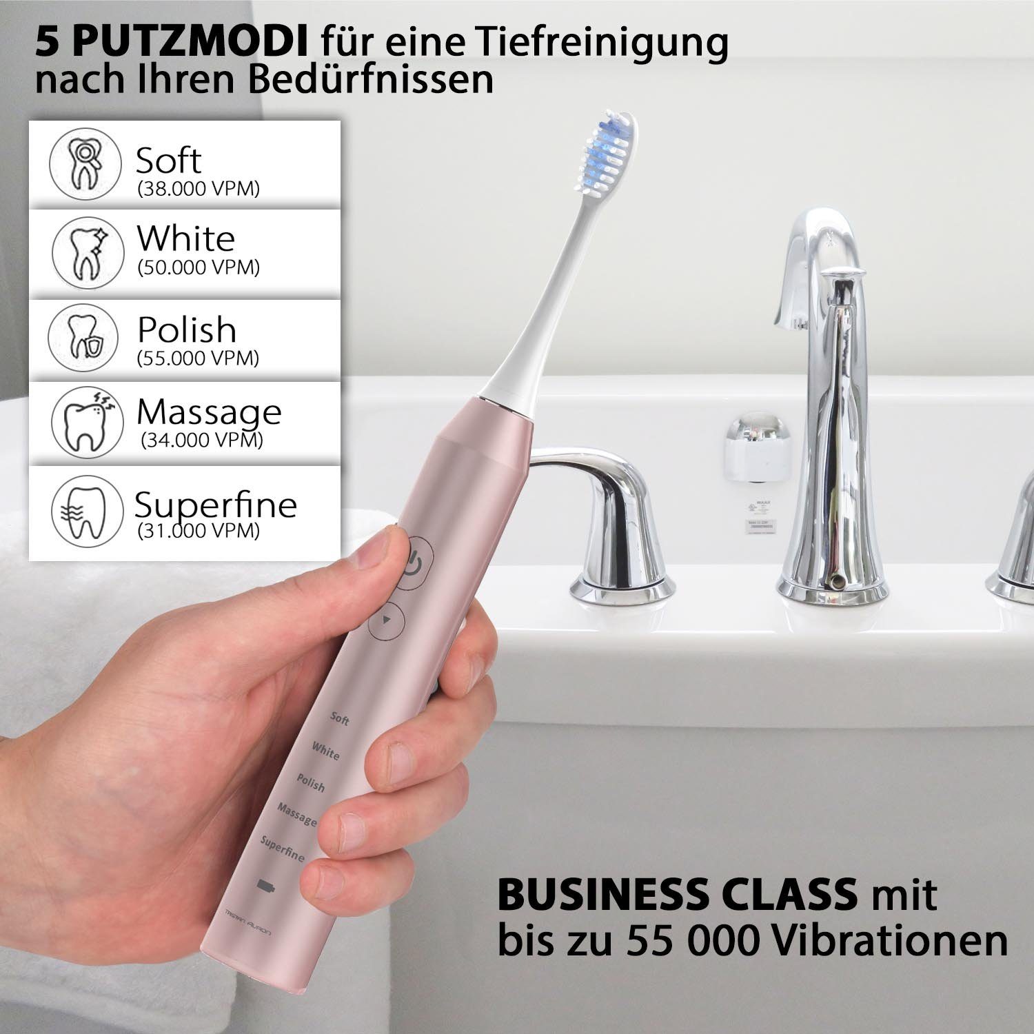 Tristan Auron Elektrische Zahnbürste Tristan Auron Doppelpack 55000 VPN 60 Tage Akku 2 Min Timer, Aufsteckbürsten: 4 St.