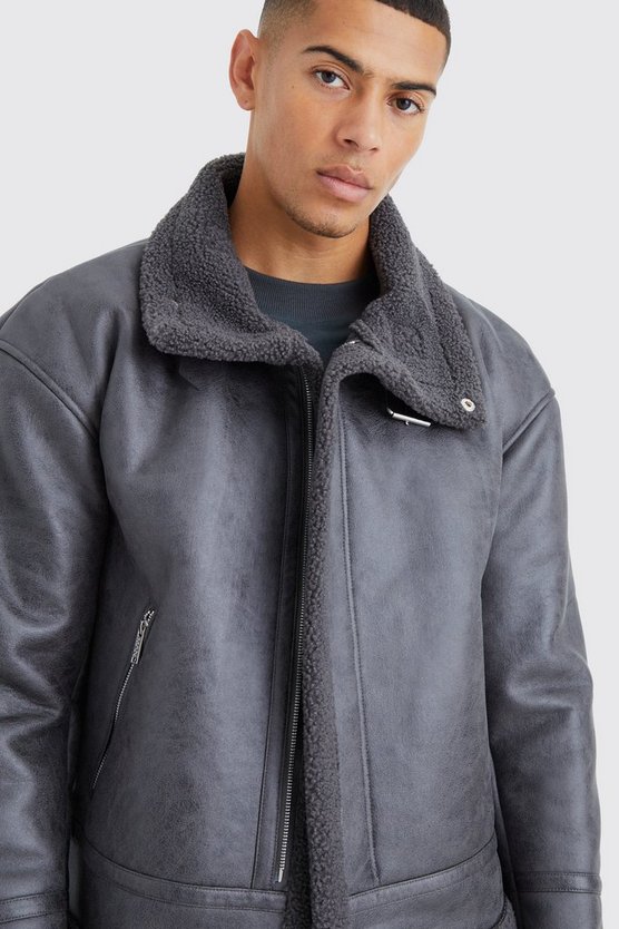 Kastige PU-Fliegerjacke