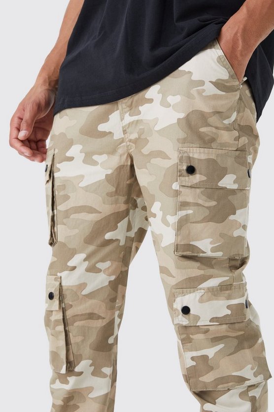 Tall Slim-Fit Camouflage Cargo-Hose mit Druckknöpfen