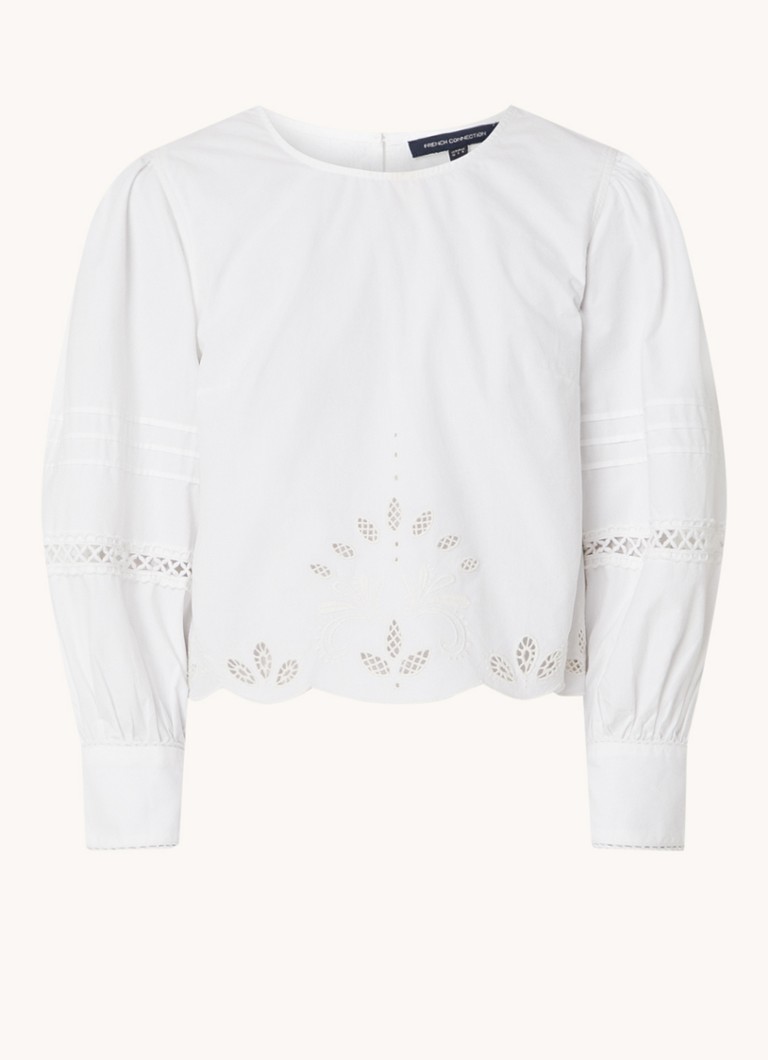 French Connection Alissa crop top with embroidery and balloon sleeves