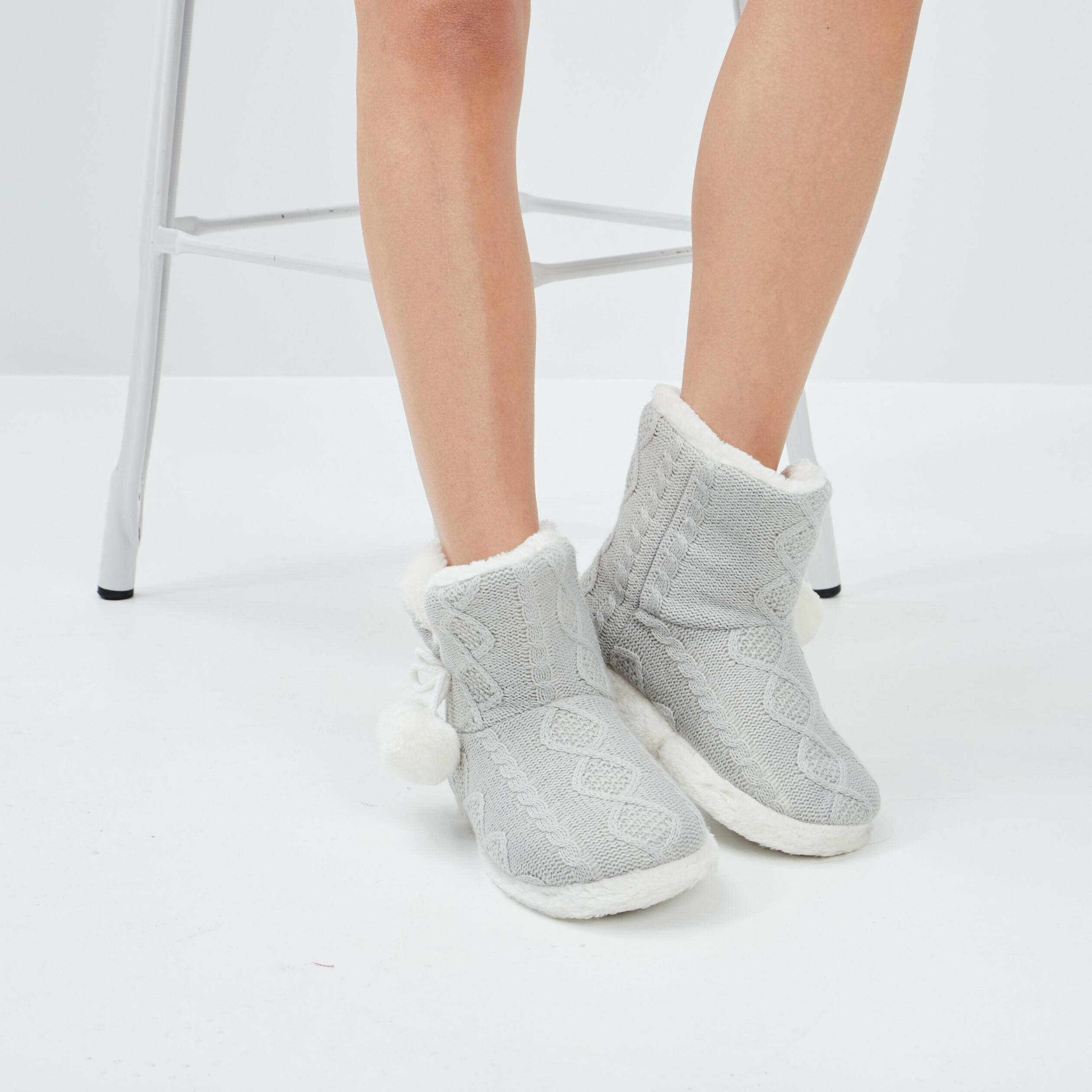 Chaussons bottines fourrées gris femme | La Halle