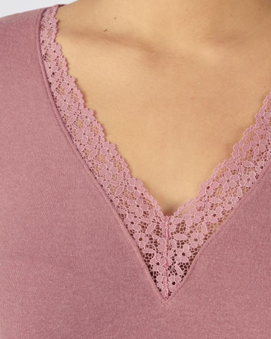 Tee-shirt manches longues Thermolactyl Sensitive, finition dentelle