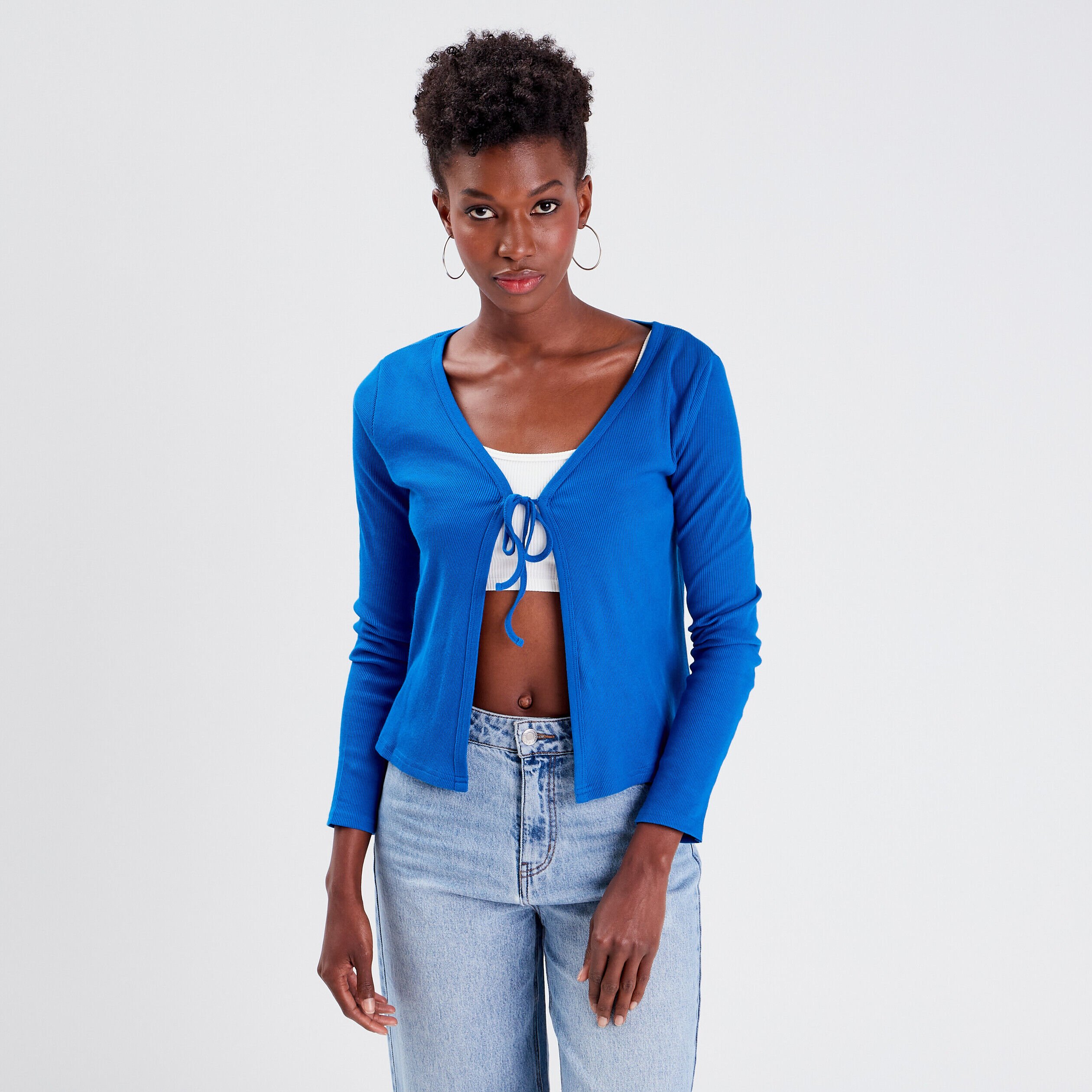 Gilet manches longues bleu femme | Cache Cache