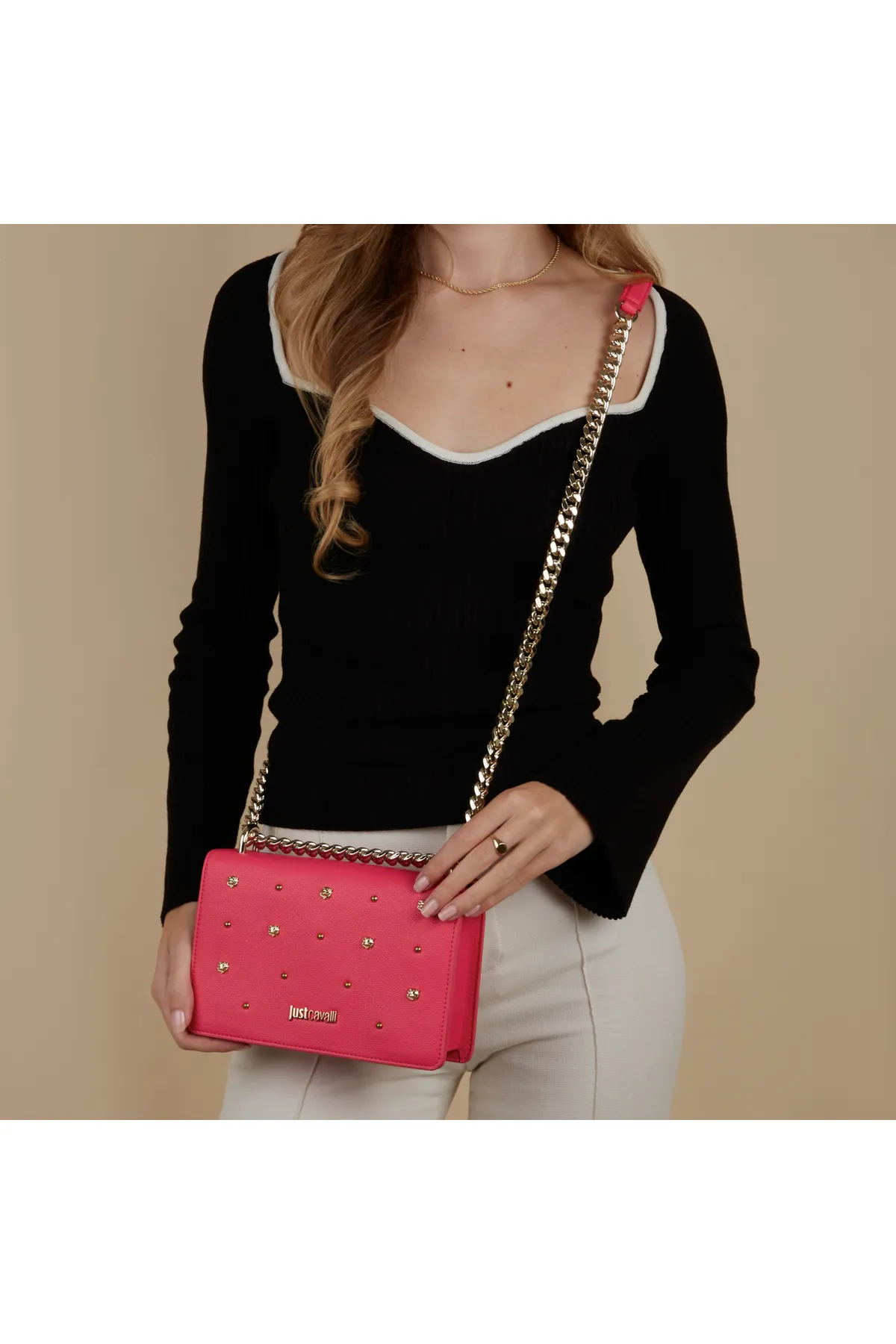 Just Cavalli  Tiger Studs Damen Umhängetasche Rosa 75ra4br2-zs796-455
