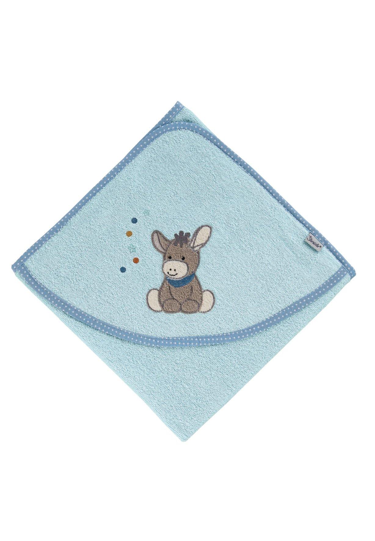 Badetuch100x100 Esel Emmi in Hellblau