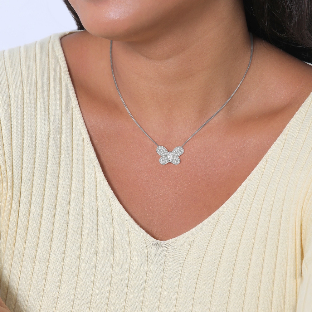 Elli Elli Collier Femmes pendentif papillon étincelant tendance avec zirconia en argen Bijoux