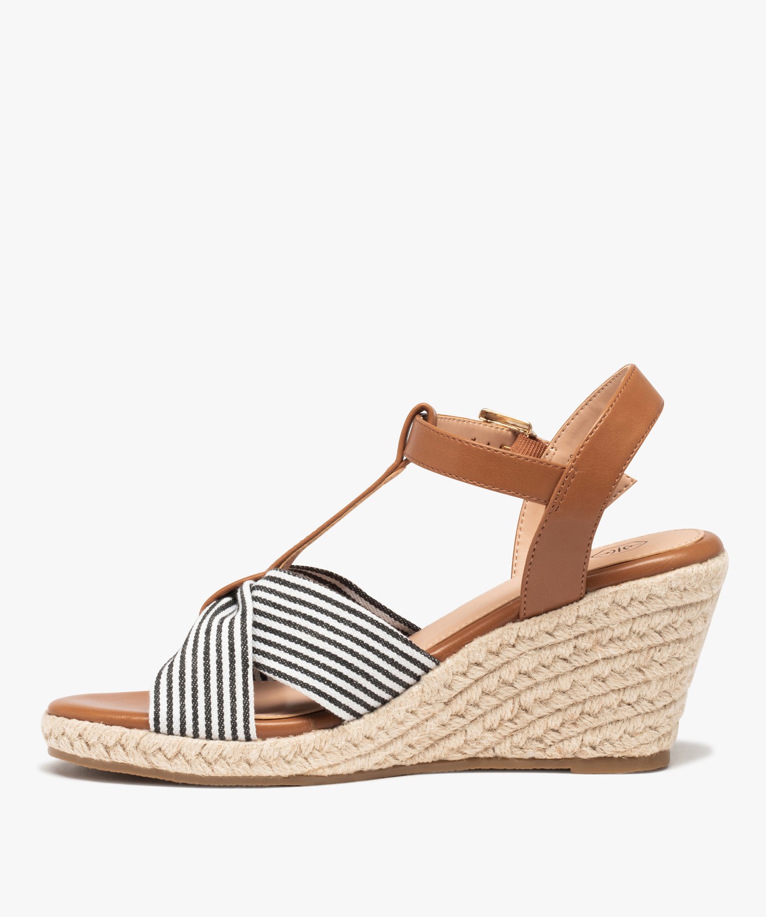 Sandales femme compensées dessus en toile drapée marine | GEMO