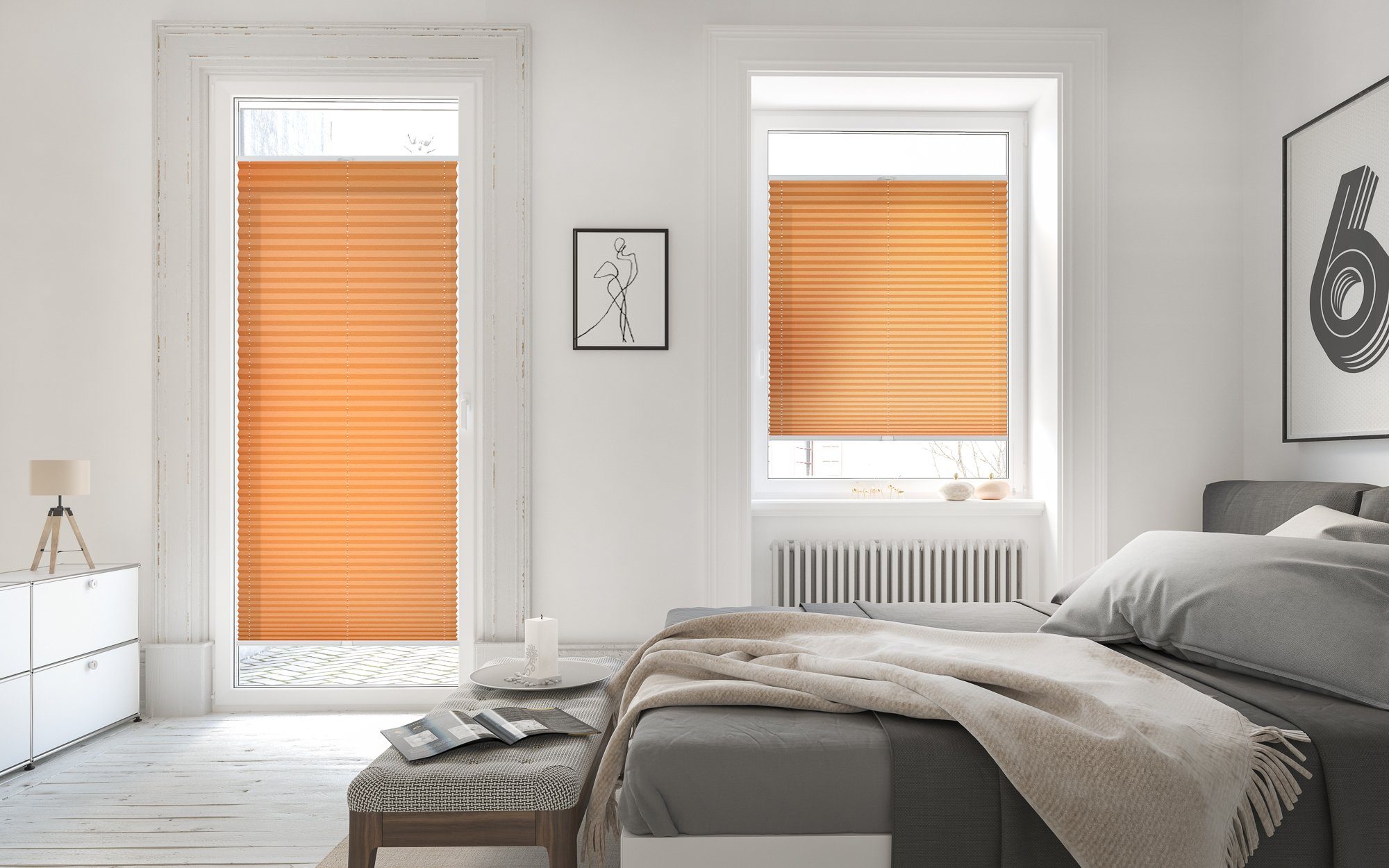 Plissee nach Maß Klemmfix, ohne Bohren, verspannt, blickdicht, Hitzeschutz - Orange, LICHTBLICK ORIGINAL, blickdicht, inkl. Klemmträger, Klemmbar, klemmen