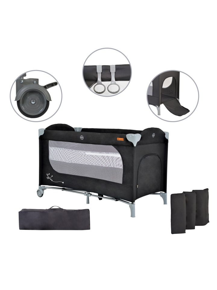 Cangaroo Reisebett Skyglow 2 Ebenen in schwarz günstig kaufen 60x120 cm