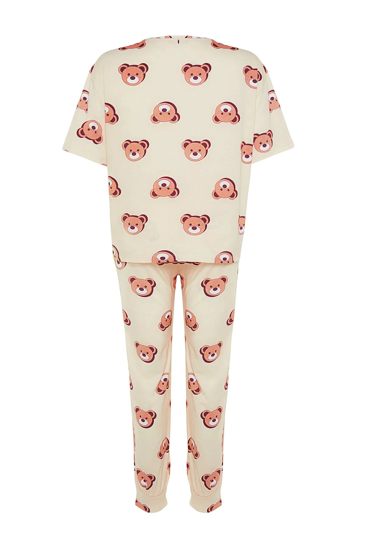 Trendyol Curve  Ecrufarbenes Pyjama-Set aus Strick mit Teddybär-Muster TBBAW23AI00039
