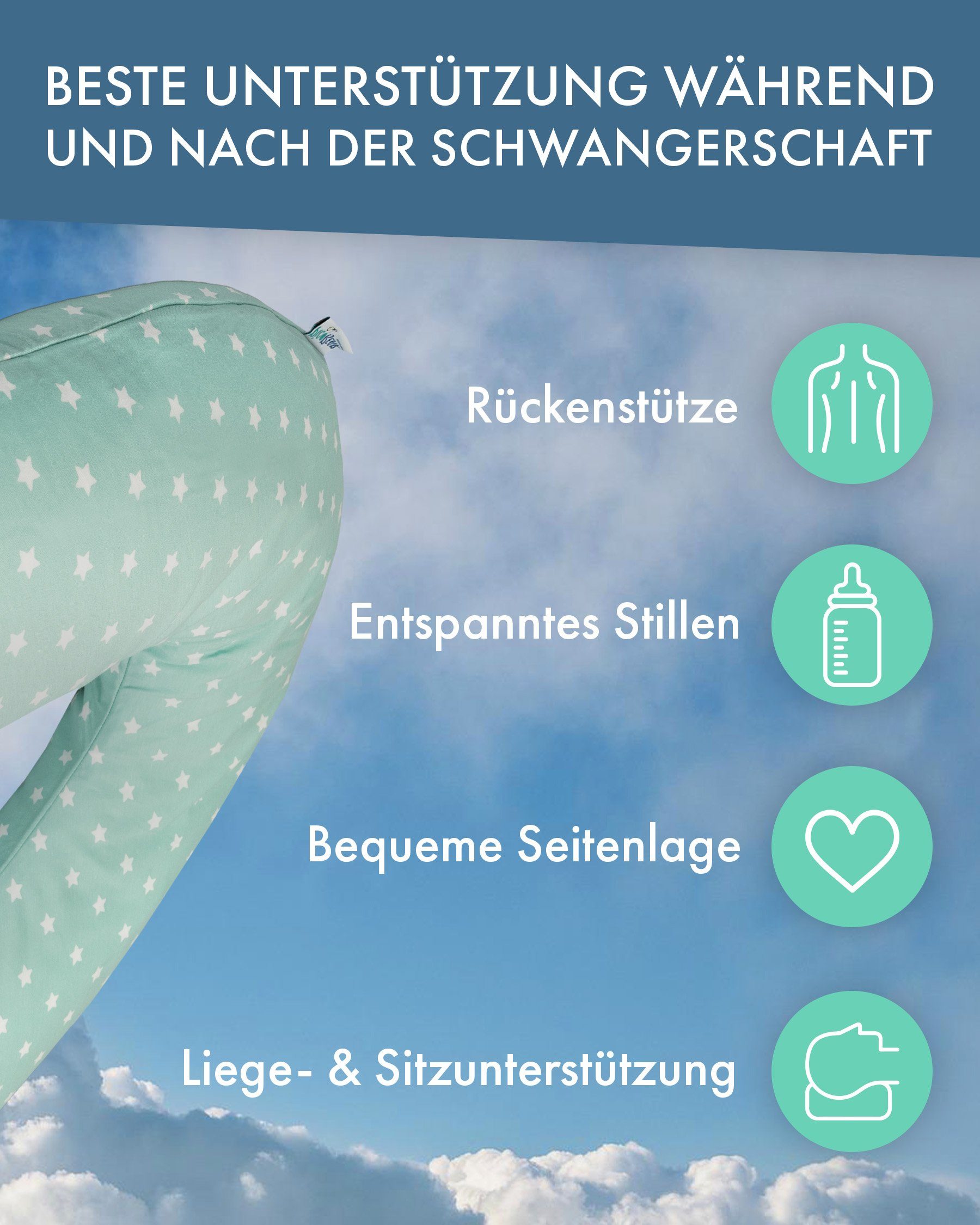 pic Bear Stillkissen pic Bear Premium Stillkissen - hochwertiges Schwangerschaftskissen, hochwertiger Baumwoll Jersey Bezug, kuschelweich und anschmiegsame