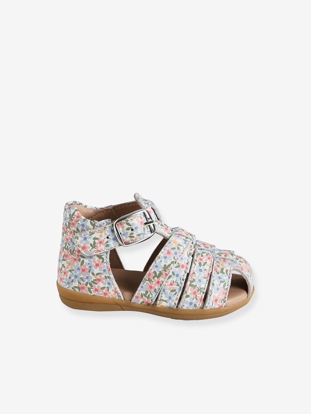 Sandales cuir bébé premiers pas bleu pâle