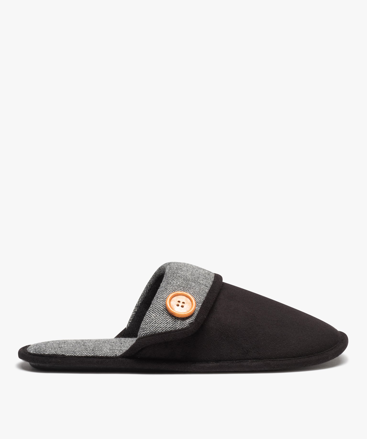 Chaussons homme en velours avec revers motif chevrons gris | GEMO