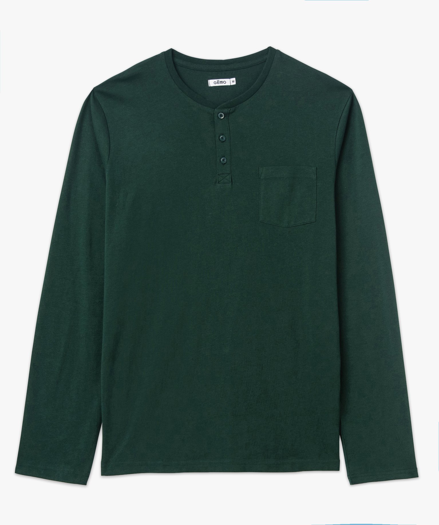 Tee-shirt à manches longues et col tunisien homme vert | GEMO
