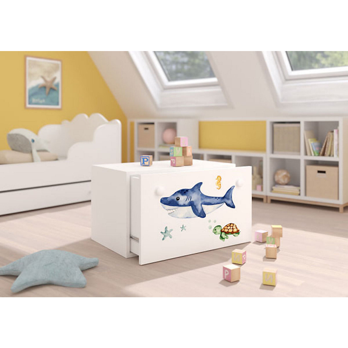 Spielzeugtruhe Sitztruhe Inga 70cm Motiv wählbar mit 1 Schublade