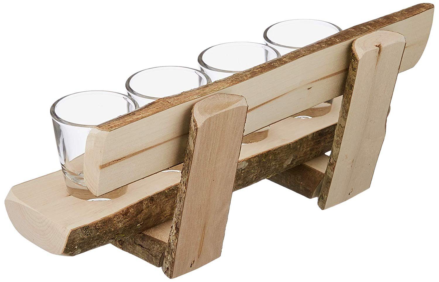 Deggelbam Geschenkbox Schnapsbank Holzbank mit 4 Stamperl
