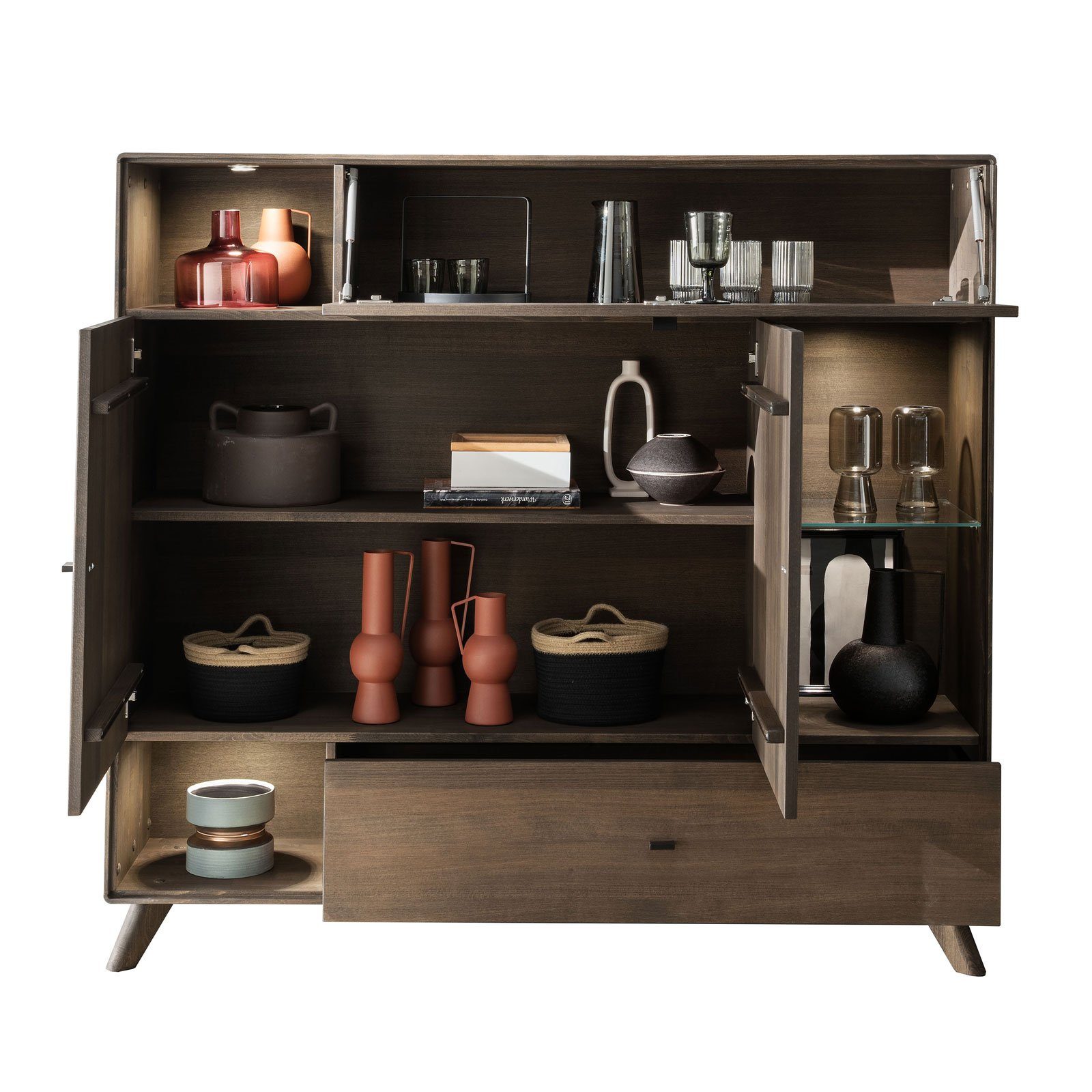 Casamia Highboard Highboard Hochanrichte Massivholz B 156 H 145cm Varese Kernbuche braun