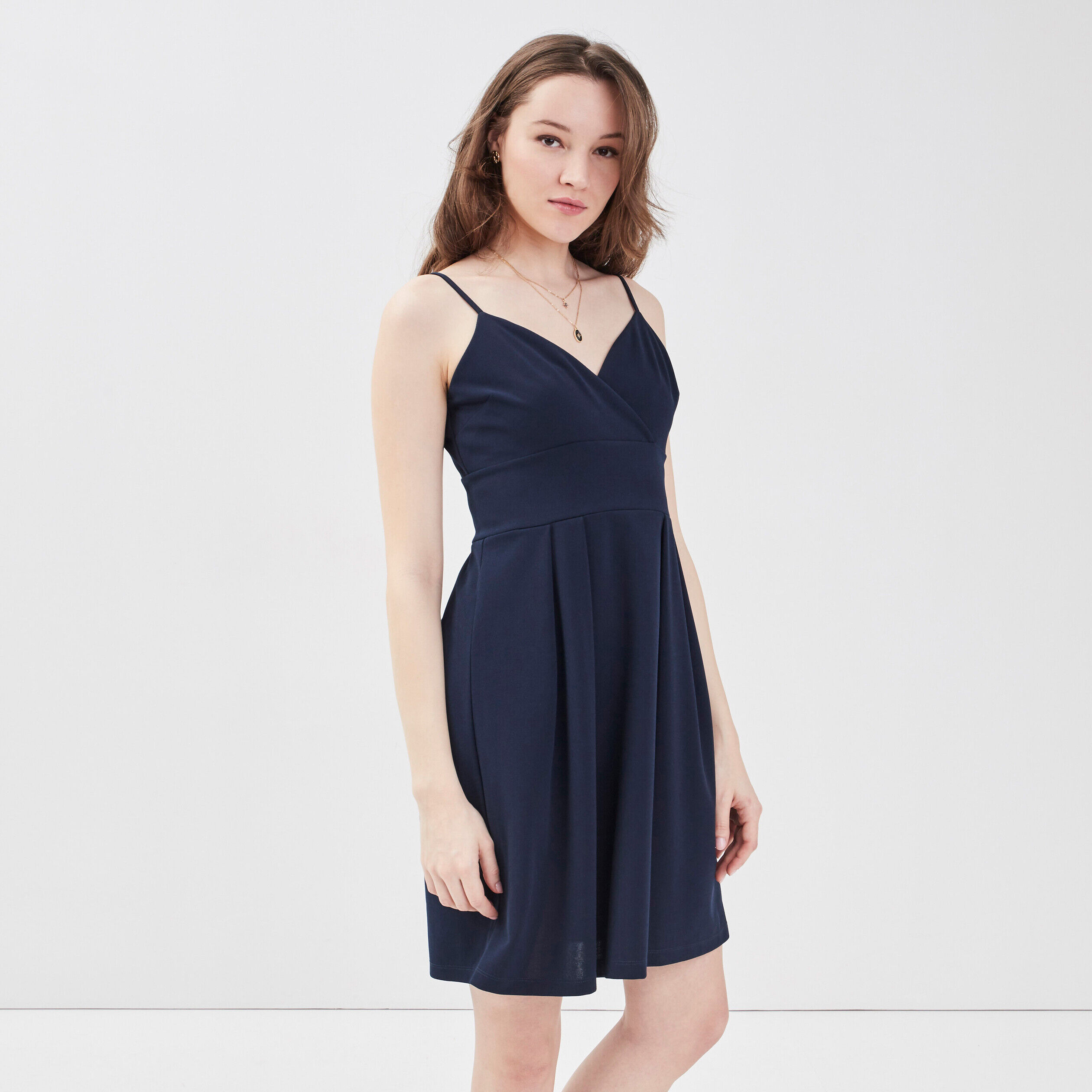 Robe évasée avec bretelles bleu marine femme | Cache Cache