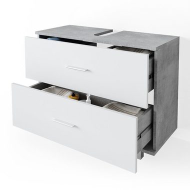 Vicco Waschbeckenunterschrank Waschtischunterschrank Badschrank ILIAS Beton Weiß Schublade