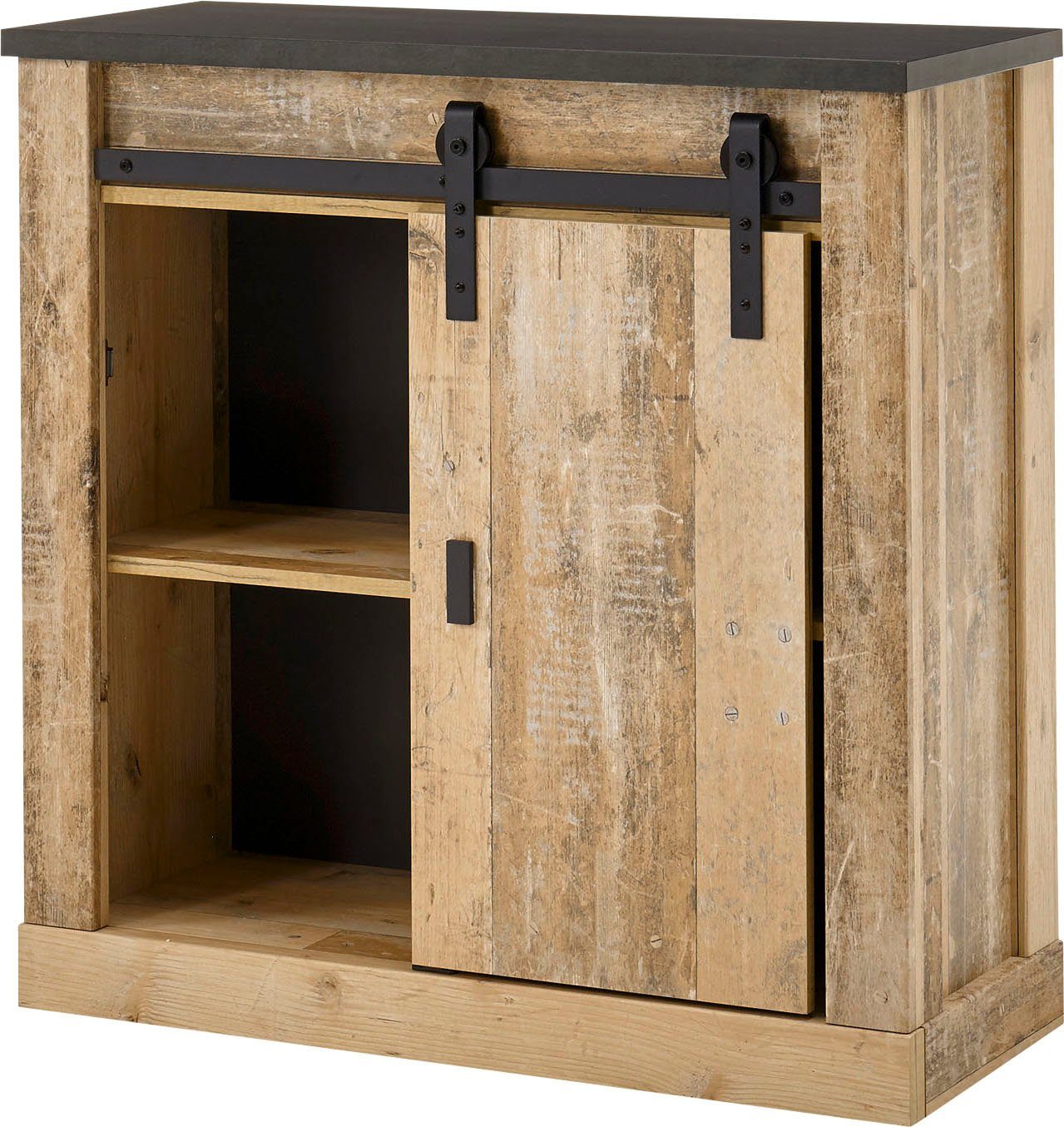 Home affaire Regal SHERWOOD, modernes Holz Dekor, mit Scheunentorbeschlag aus Metall, Breite 93 cm