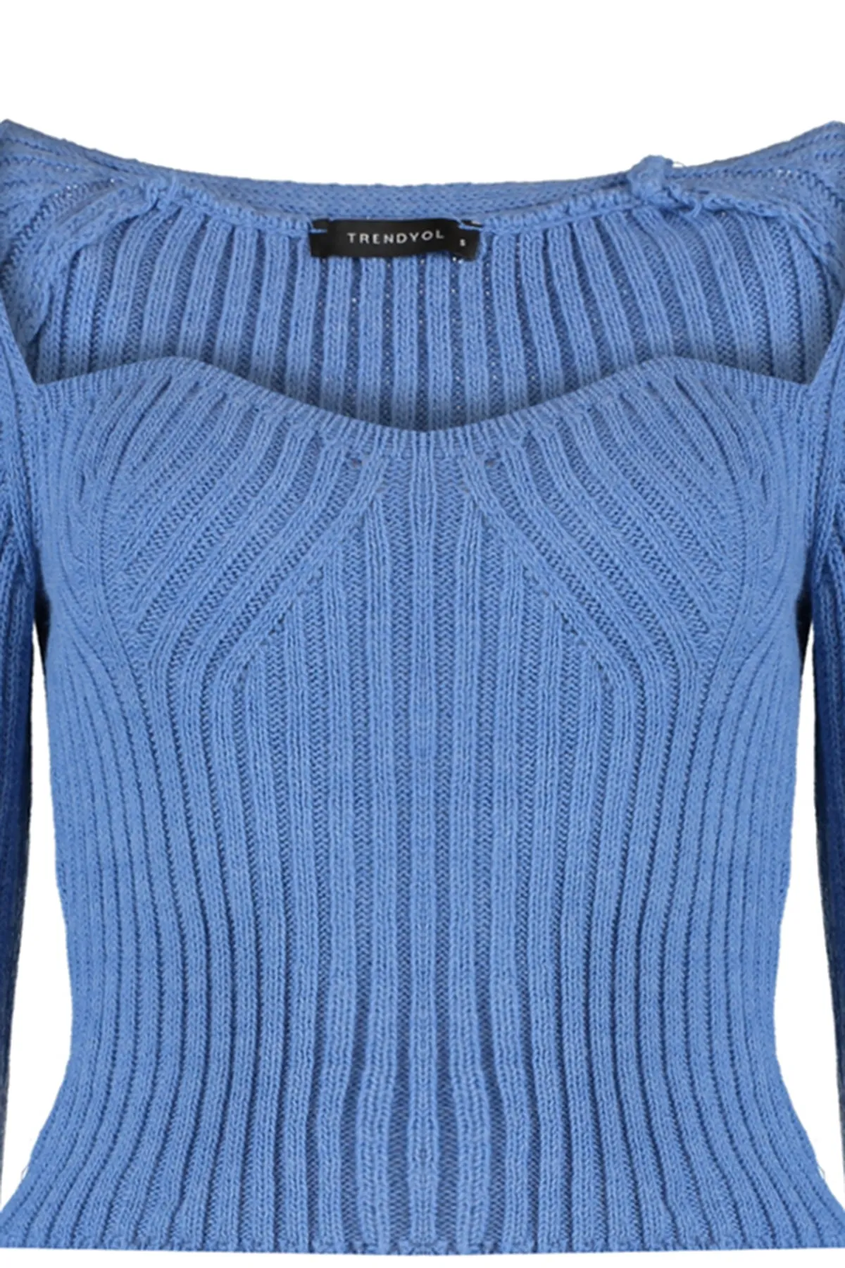 Trendyol Collection  Blauer kurzer Strickpullover mit Herzkragen TWOAW22KZ1760