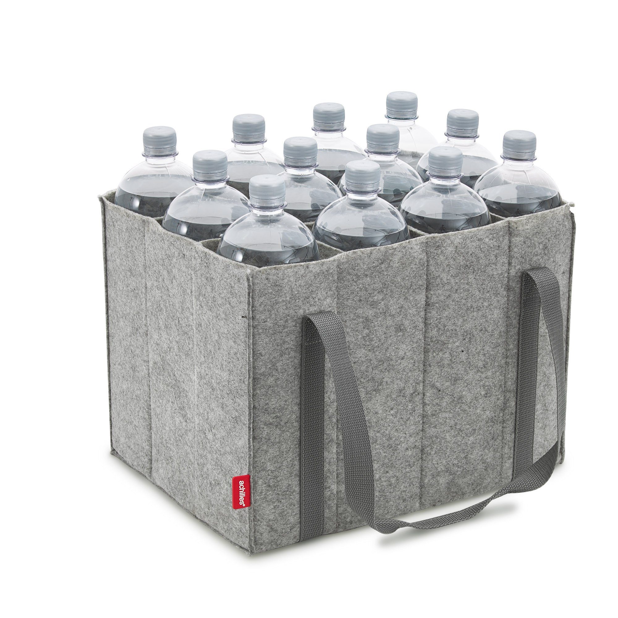 achilles Flaschenkorb Flaschentasche mit 12 Fächer, Auch für 1,5 Liter Flaschen, Flaschen Tasche aus Filz, 100% recycelt 36 cm x 27 cm x 27 cm