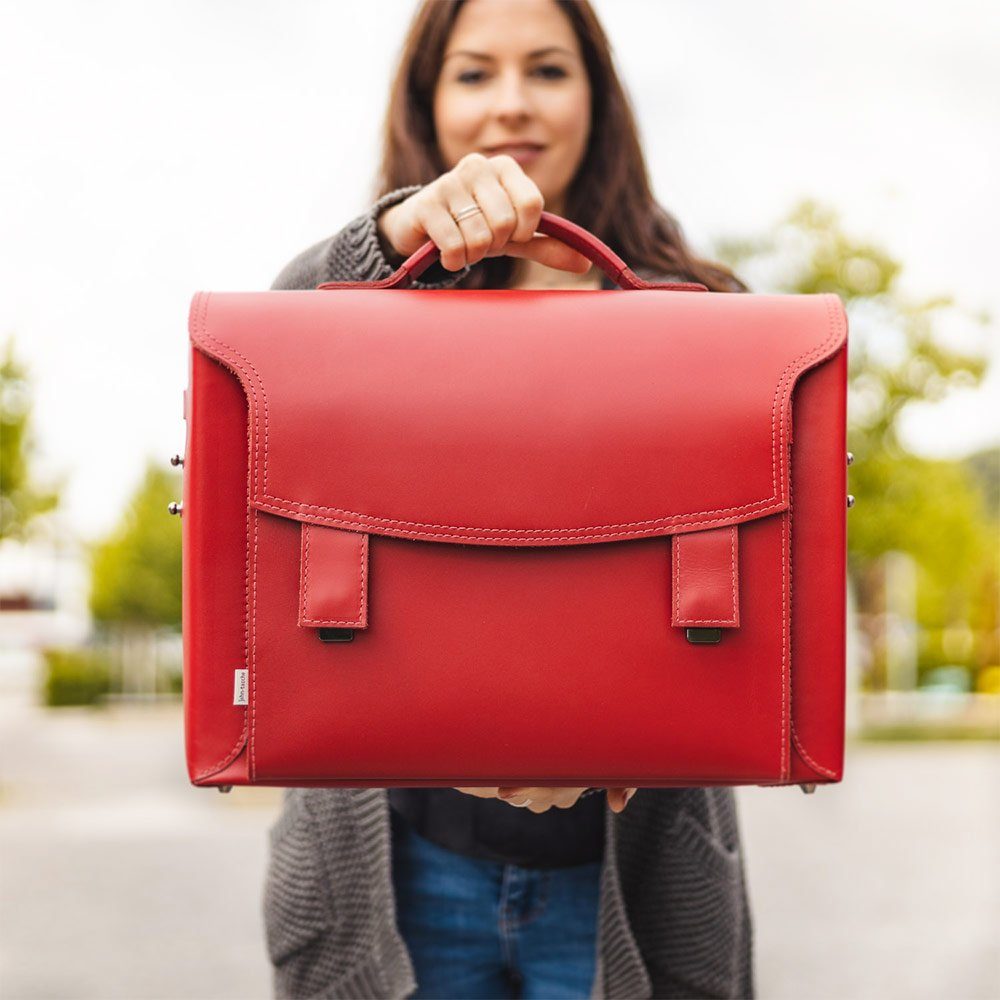Jahn-Tasche Aktentasche Damen-Aktentasche, Leder Kirsch-Rot, Futter Grau, Jahn-Tasche 609