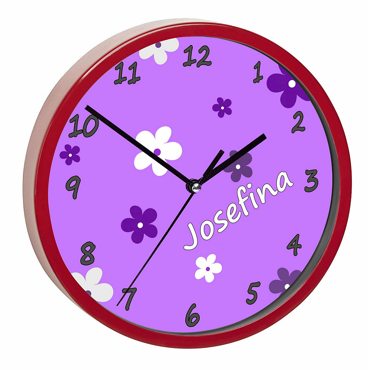 Kinder Wanduhr personalisiert mit Name Blumen Lila