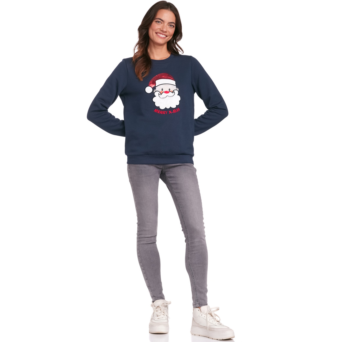 Damen Weihnachtssweatshirt mit Applikation dunkelblau