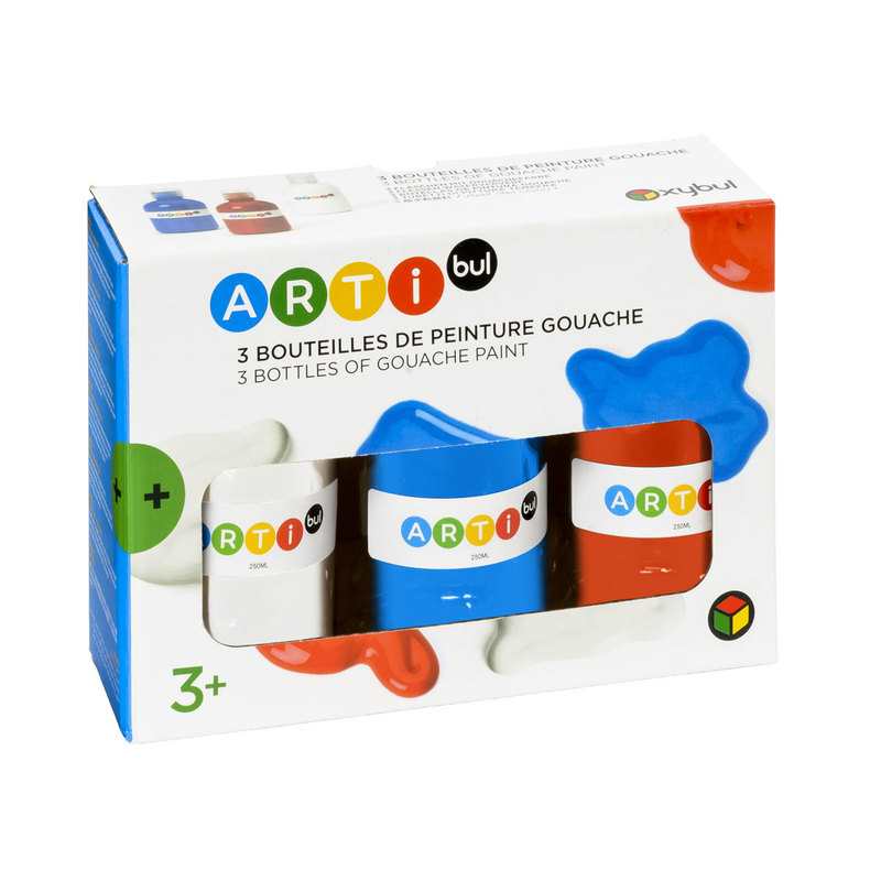 Lot de 3 bouteilles de gouache Rouge, bleu et blanc Oxybul