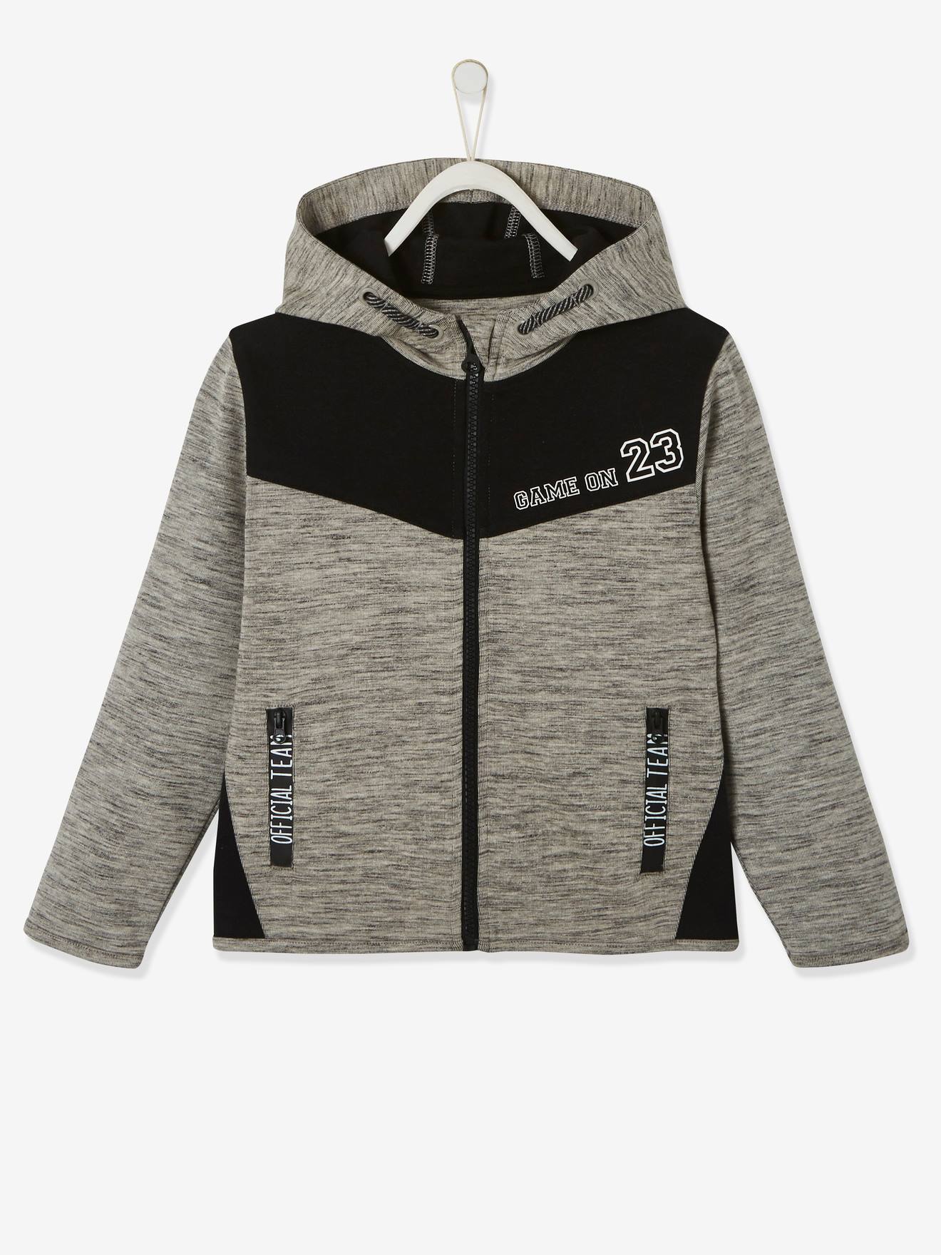 Sweat zippé sport garçon matière technique inscriptions graphiques bleu