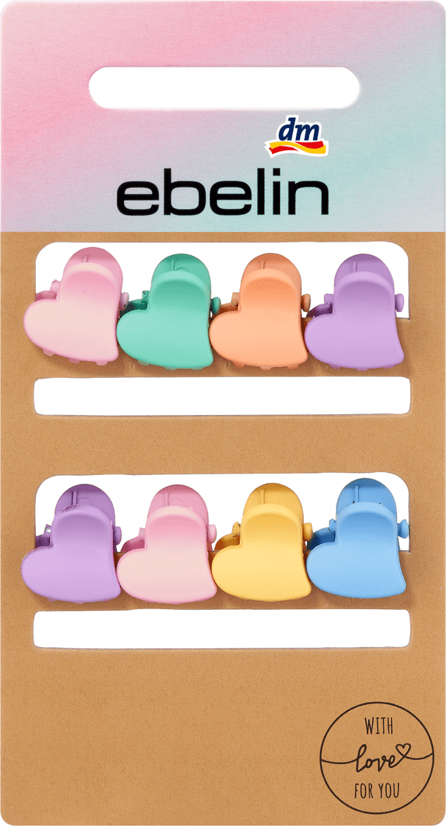 Mini Haarclips Herzform bunt, 8 St