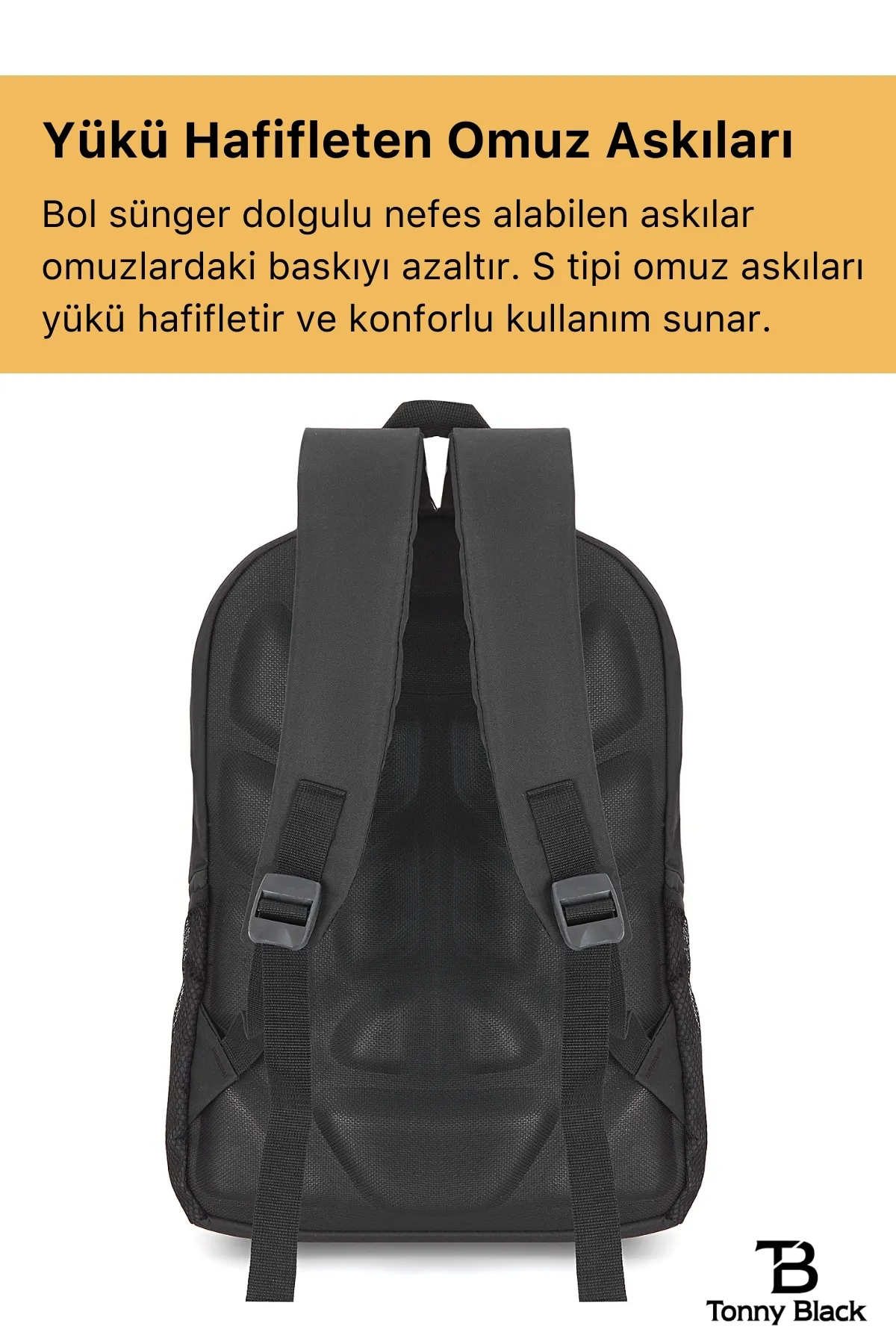 Tonny Black  Original 15,6" Unisex Orthopädischer Rücken gestützter Rucksack mit Laptopfach für Notebook-Computer